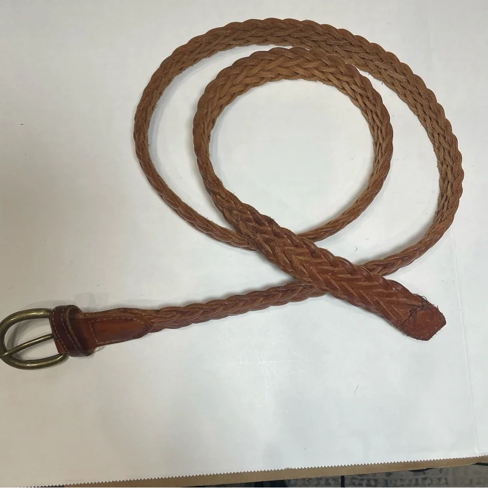 Brown English Saddle Leather Men's adjustable belt. Some natural wear to leather
